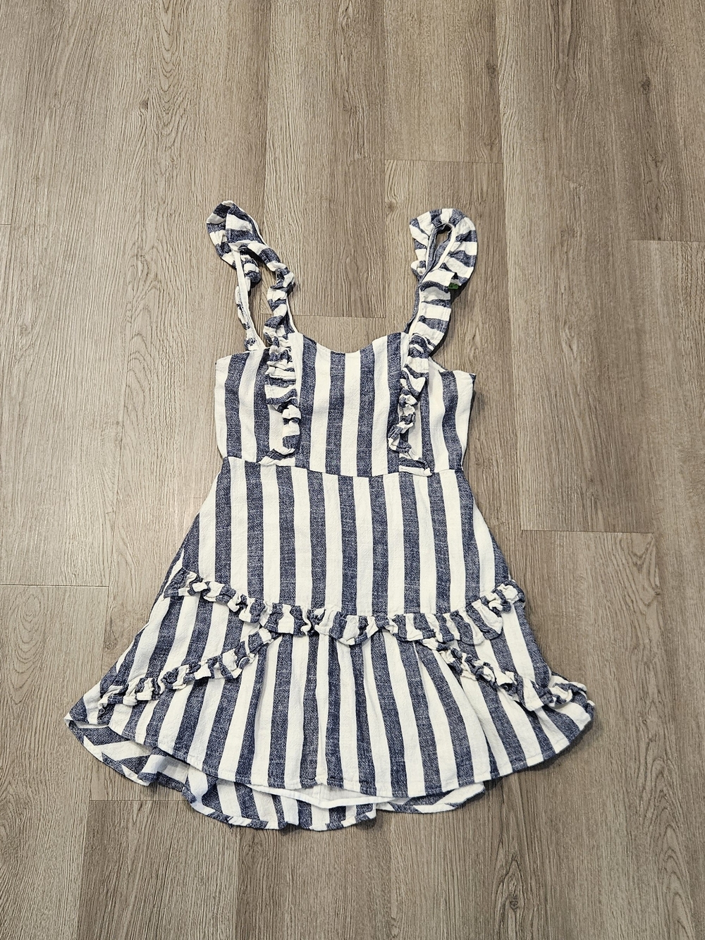 Hello Molly Navy and White Striped Ruffle Sundress